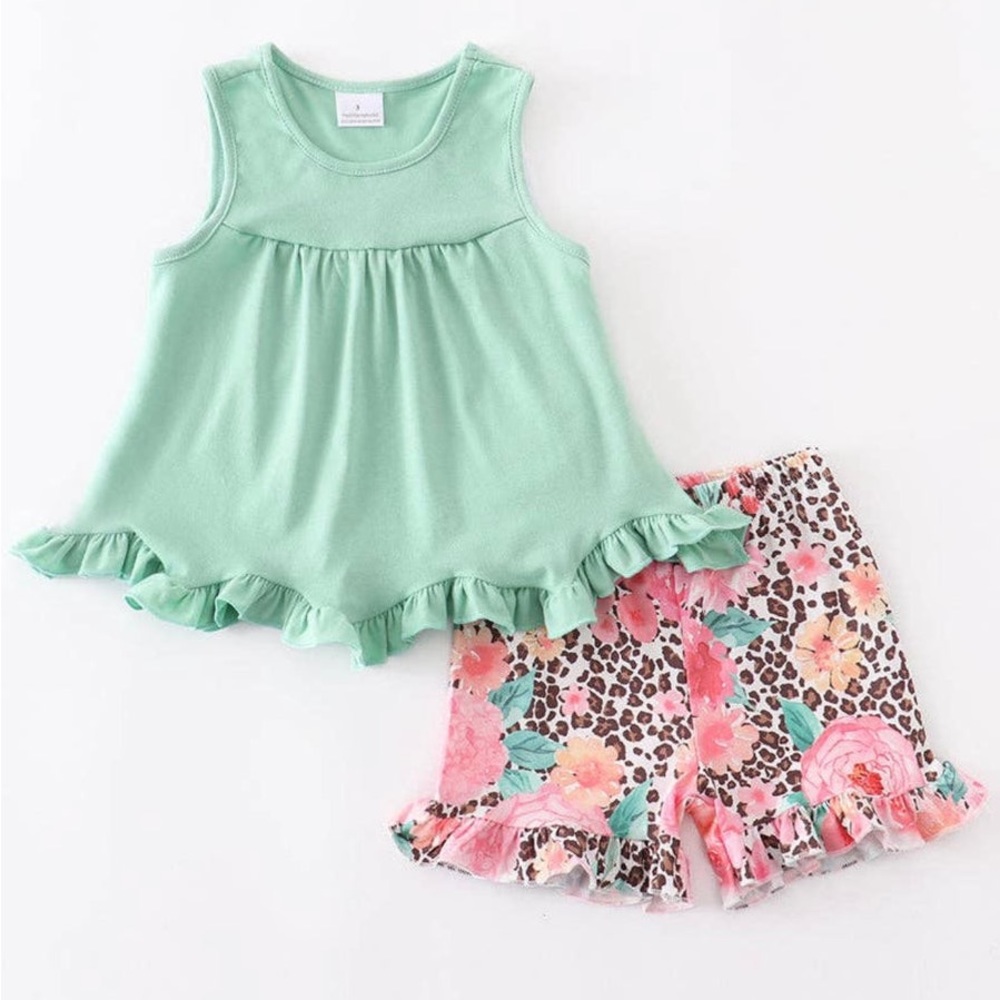 Honeydew Mint Floral Ruffle Set